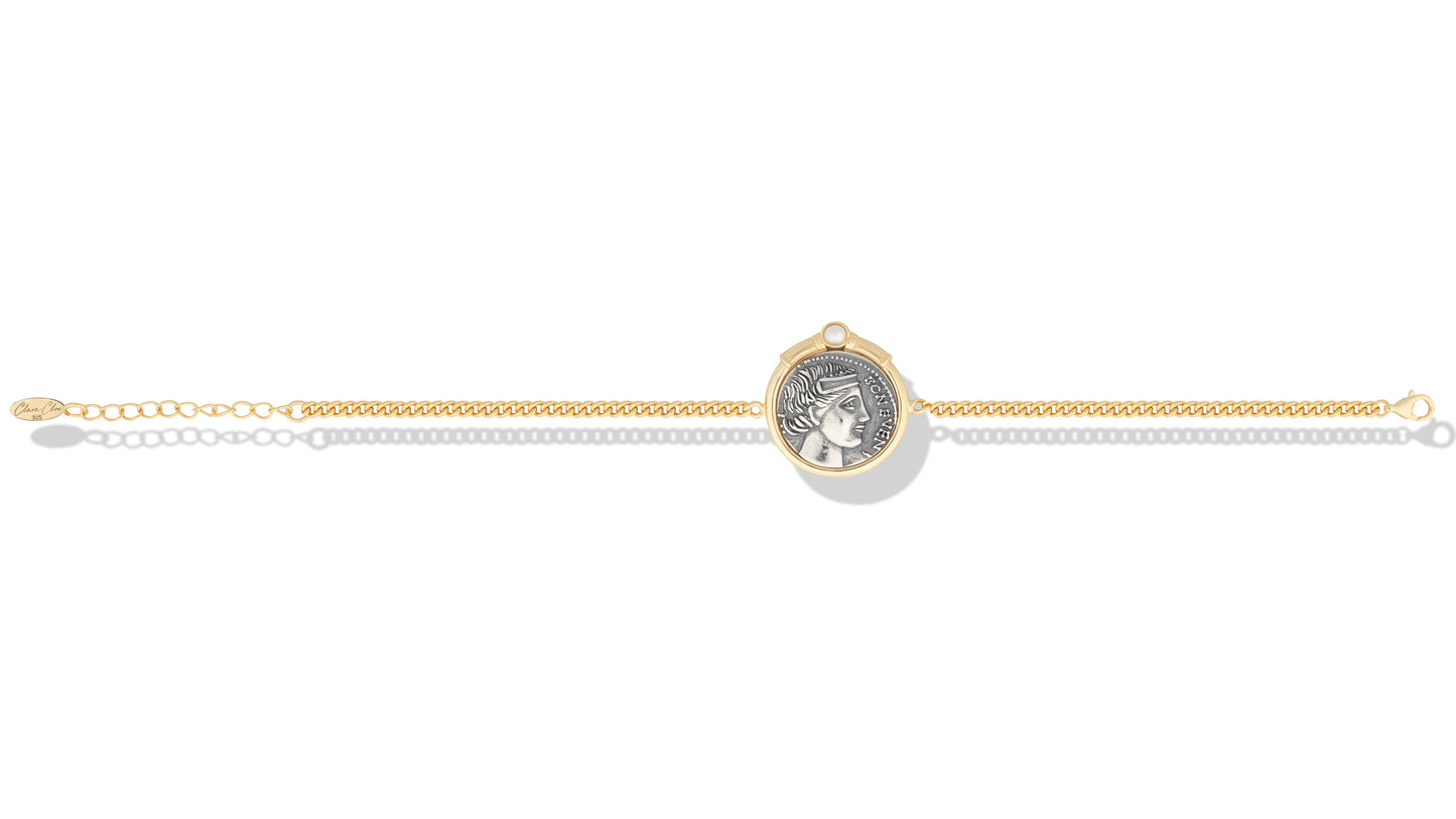 Bracciale Denariòs in argento 925 placcato oro giallo 18 kt e piccola perla