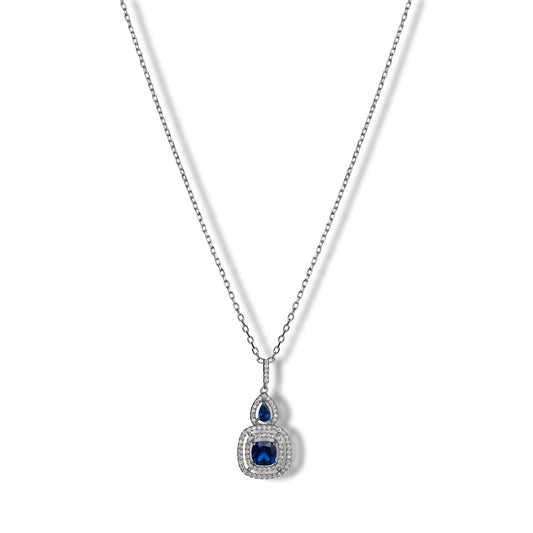 Collana Mia in argento 925 con pietre blu contornate da piccoli zirconi bianchi