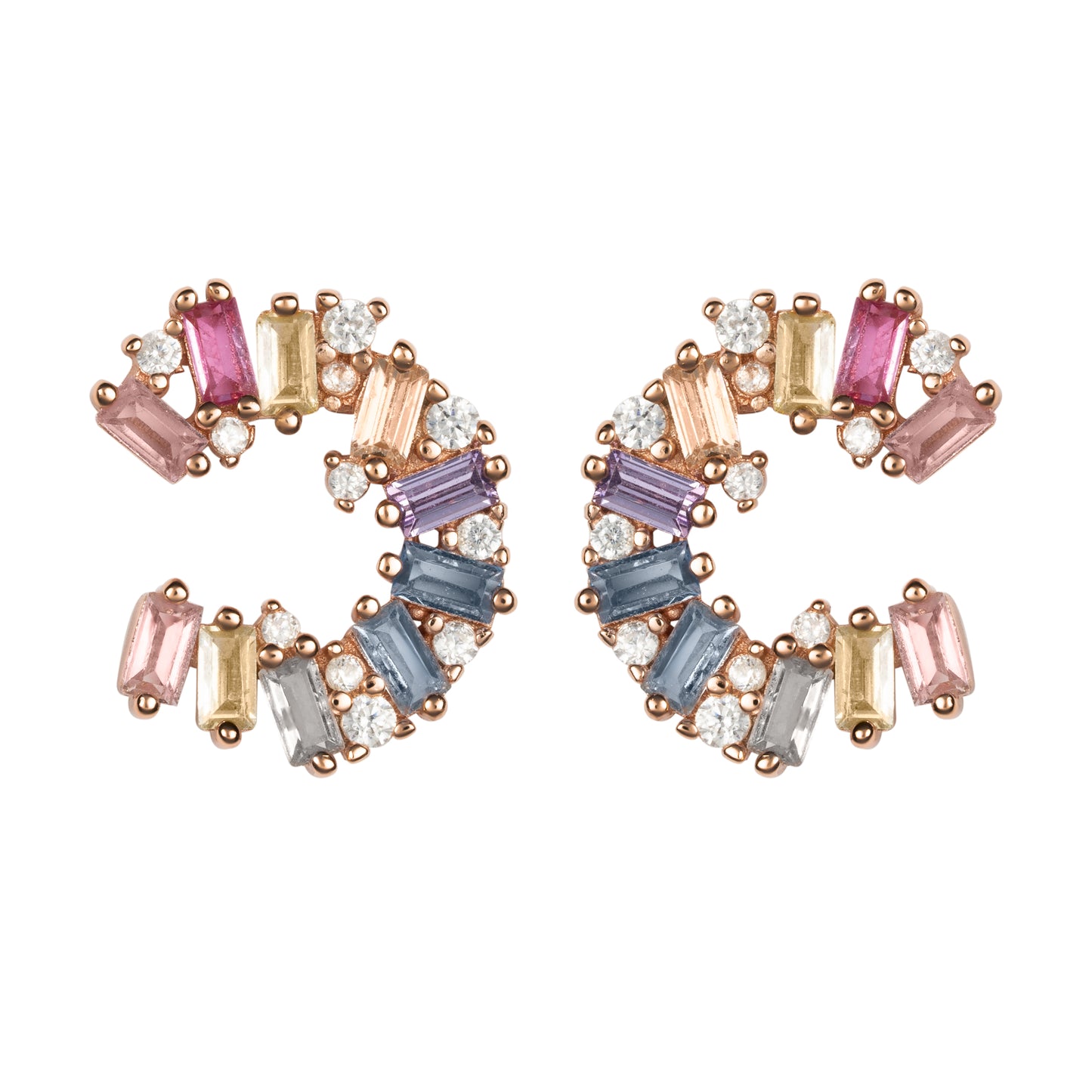 Orecchini Mondrian in argento 925 placcato oro rosa 18 kt e pietre naturali multicolor