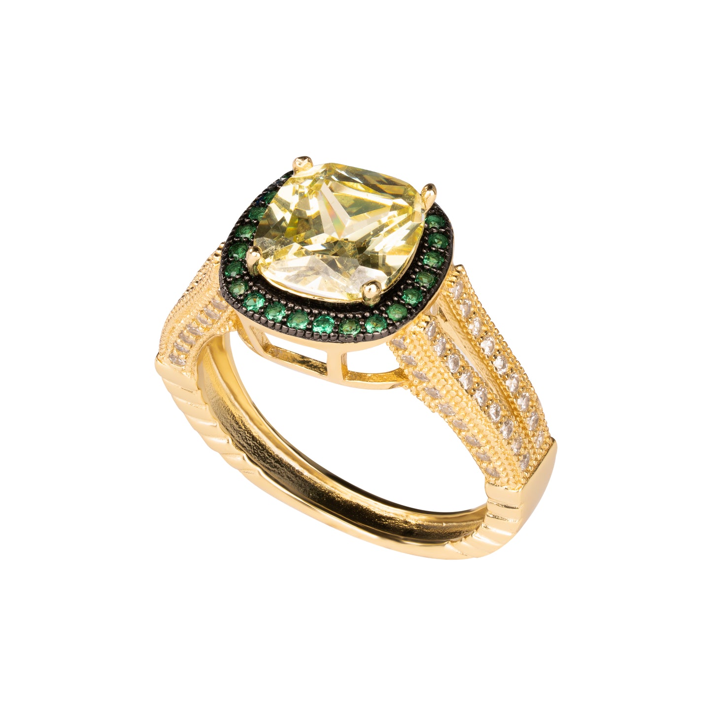 Anello Ara Macao argento 925 placcato oro giallo 18 kt e pietre naturali vari colori