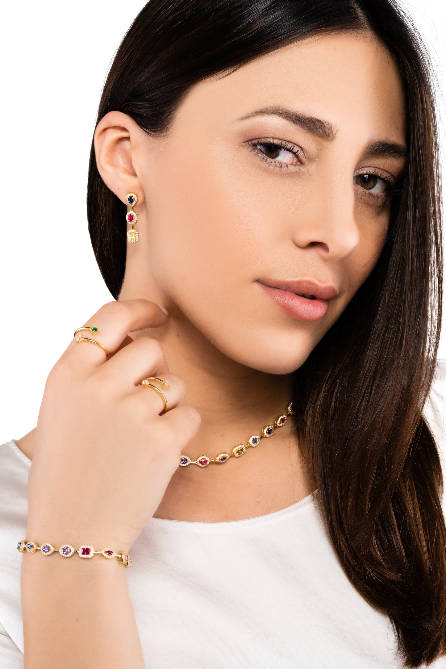Orecchini Triad rettangolari in argento 925 placcato oro 18 kt e pietre naturali