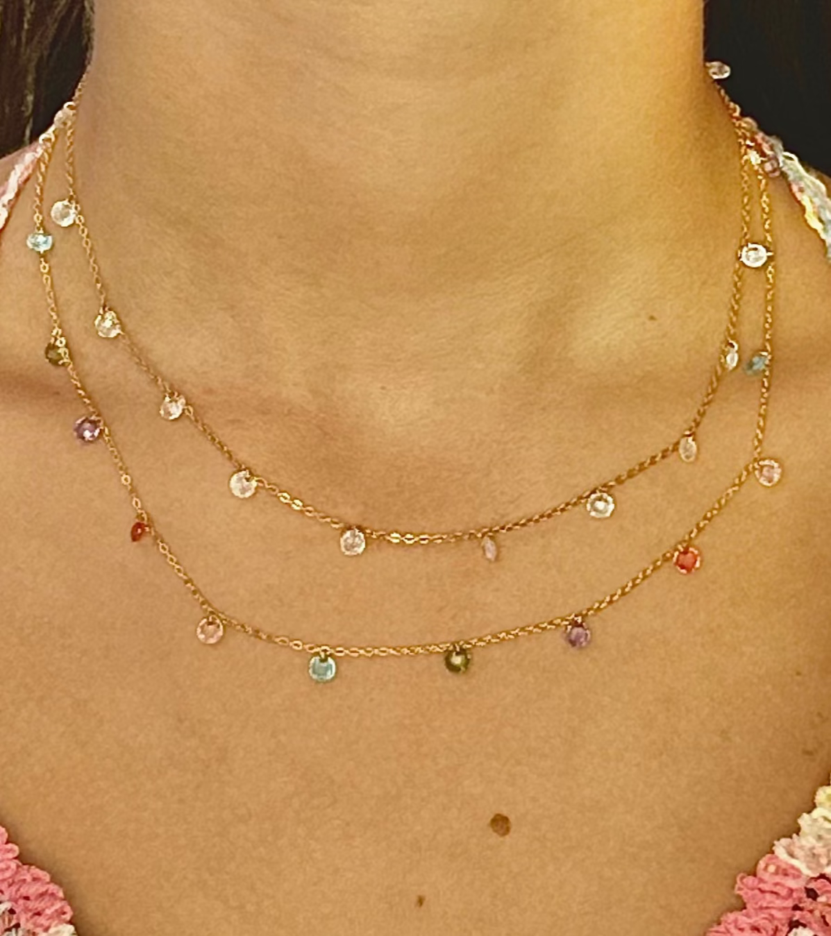 Collana Soleado in argento 925 placcata oro 18 kt con zirconi bianchi e pietre multicolor