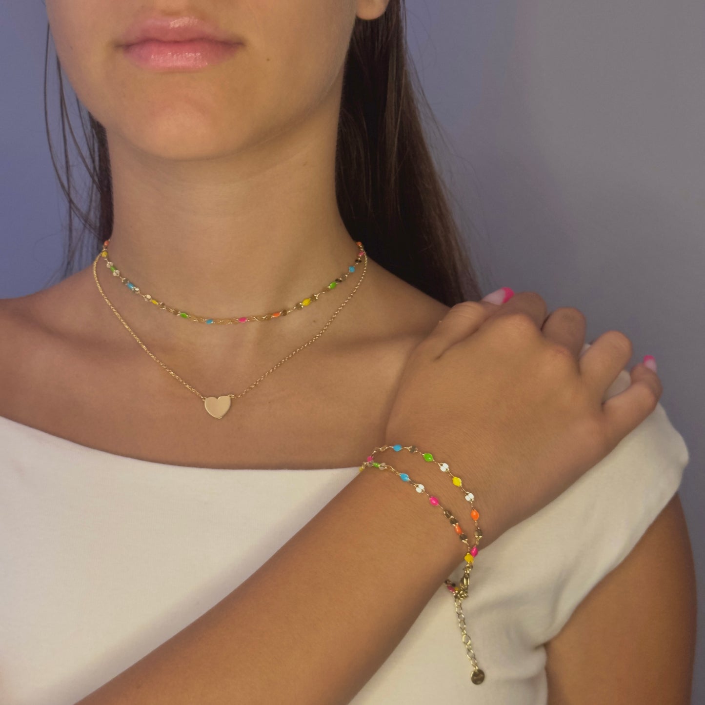 Collana Soleado doppia catena in argento 925 placcata oro 18 kt e smalto multicolor