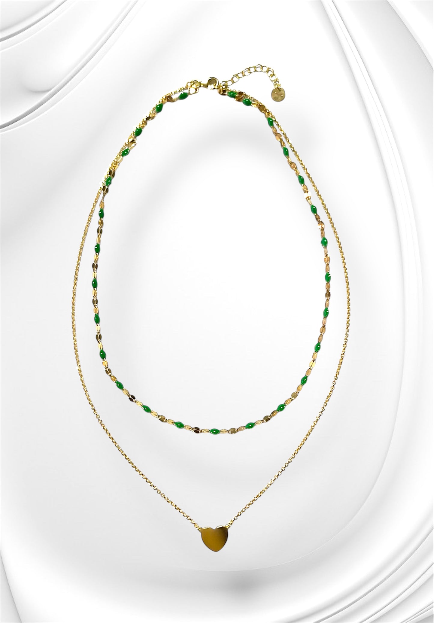 Collana Soleado doppia catena in argento 925 placcata oro giallo 18 kt e smalto verde