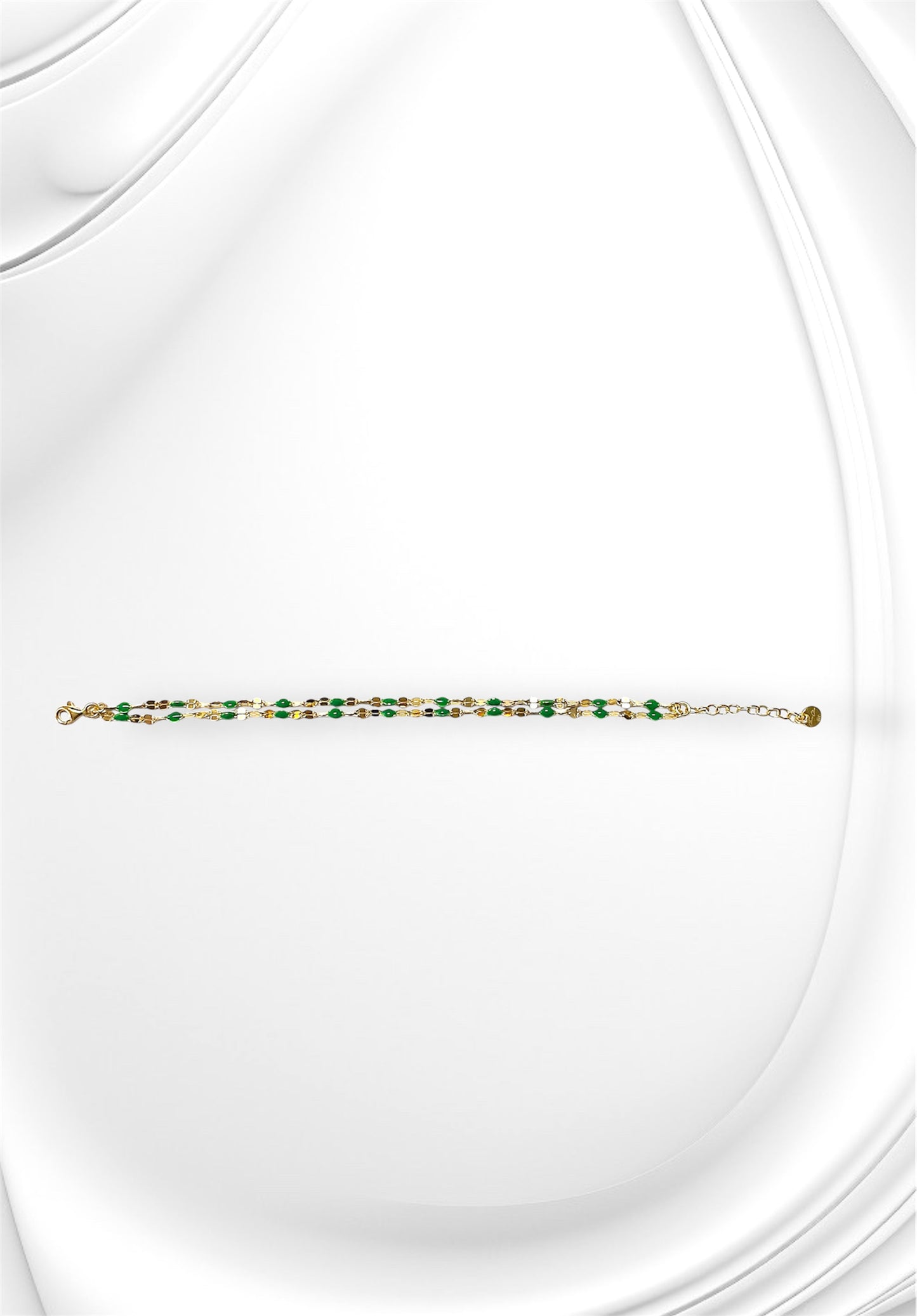 Bracciale Soleado con doppia catena in argento 925 placcato oro 18 kt e smalto verde
