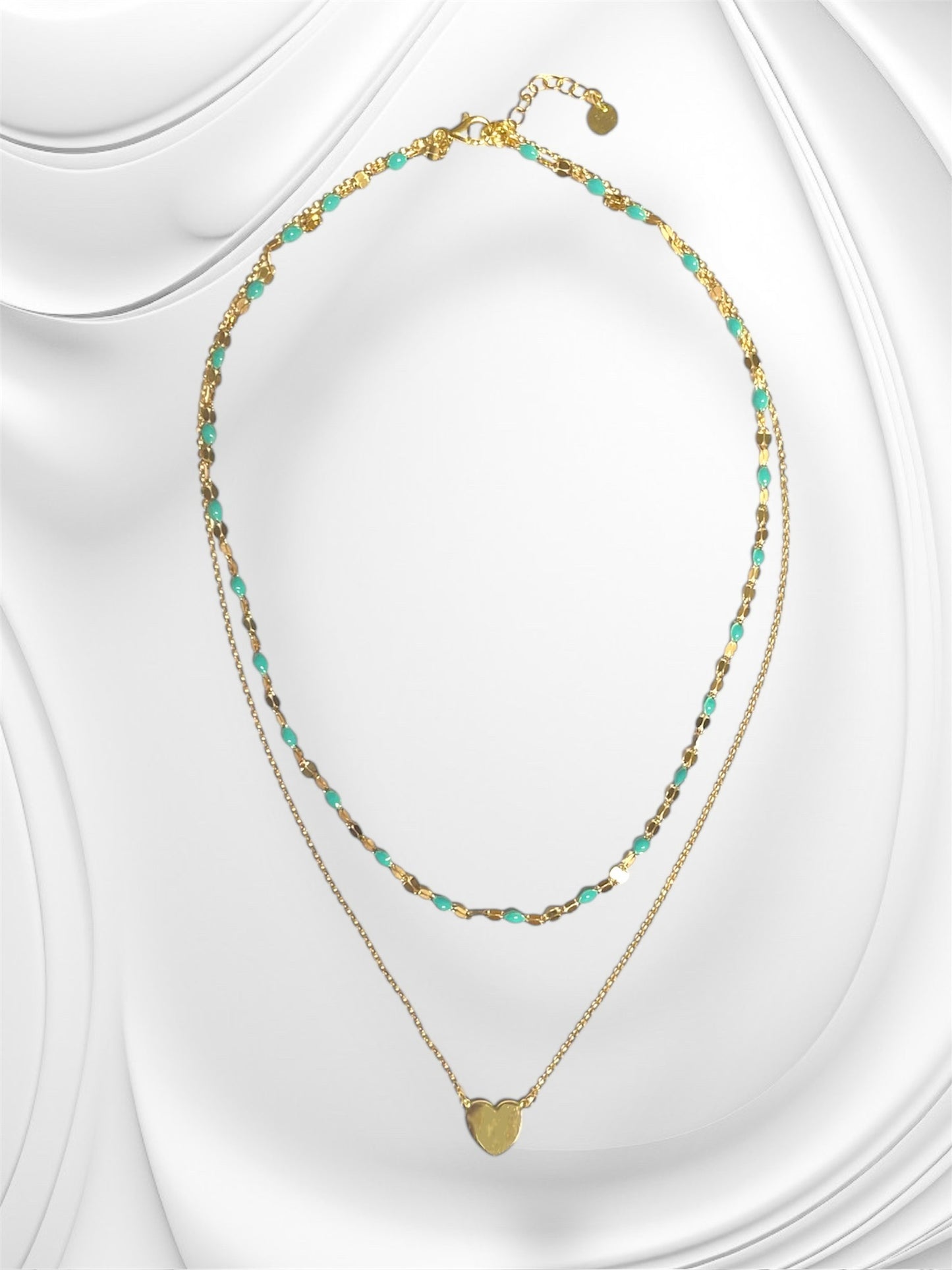 Collana Soleado doppia catena in argento 925 placcata oro 18 kt e smalto turchese