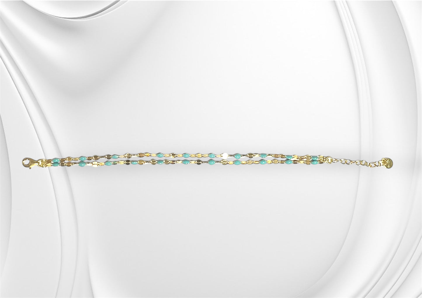 Bracciale Soleado doppia catena in argento 925 placcato oro 18 kt e smalto turchese