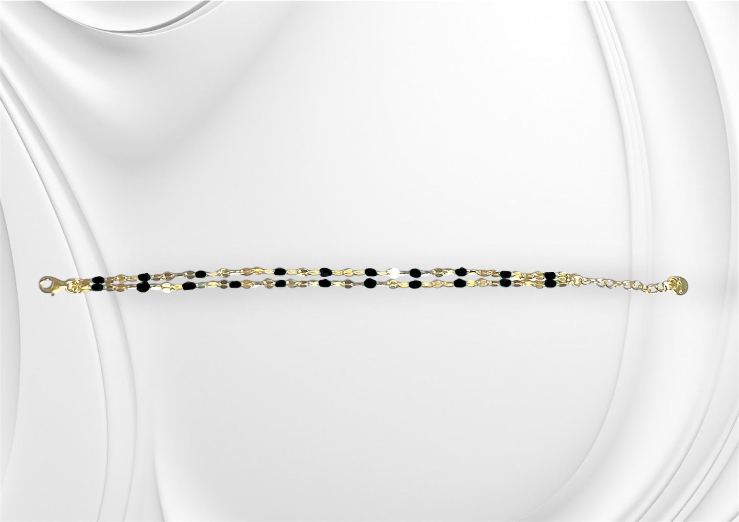 Bracciale Soleado doppia catena in argento 925 placcato oro 18 Kt e smalto nero