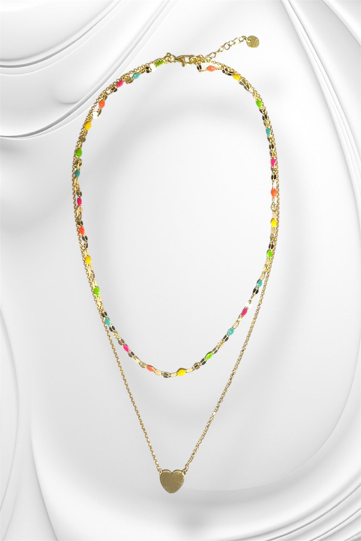 Collana Soleado doppia catena in argento 925 placcata oro 18 kt e smalto multicolor