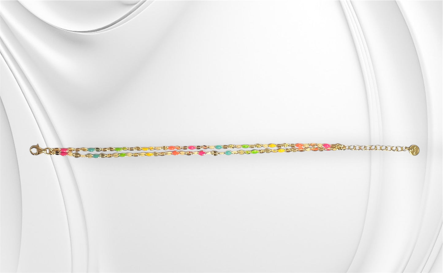Bracciale Soleado doppia catena in argento 925 placcato oro 18 kt e smalto multicolor