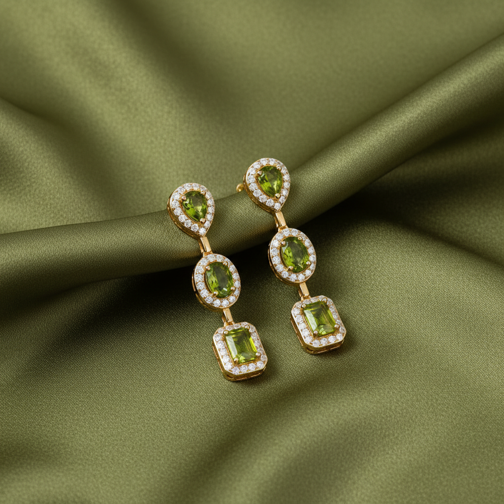 Orecchini Triad in argento 925 placcato oro 18 kt e zirconi color verde peridoto