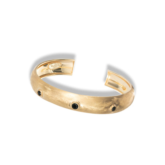 Bracciale Kairos in argento 925 satinato e placcato oro 24 carati con zirconi naturali neri