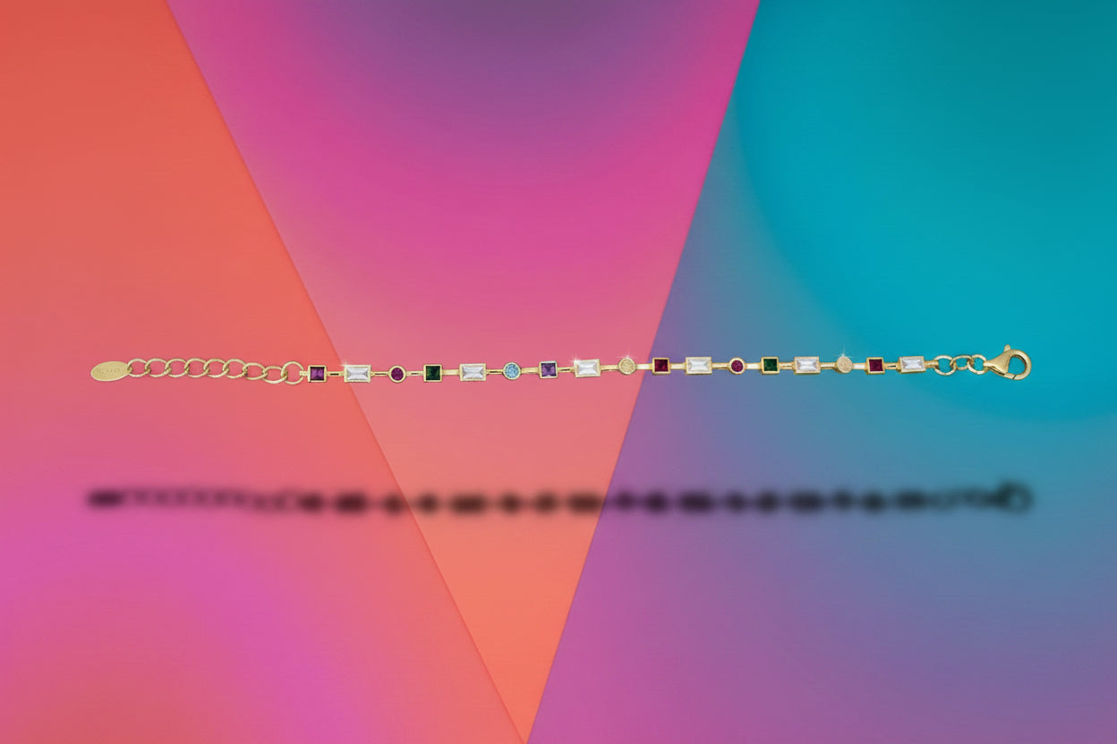Bracciale Lively in argento 925 placcato oro giallo 18 kt e pietre multicolor
