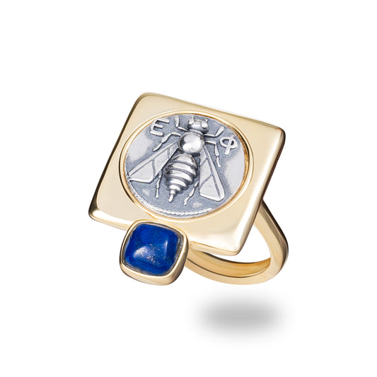 Anello Denariòs in argento 925 placcato oro giallo 18 kt e lapis naturale