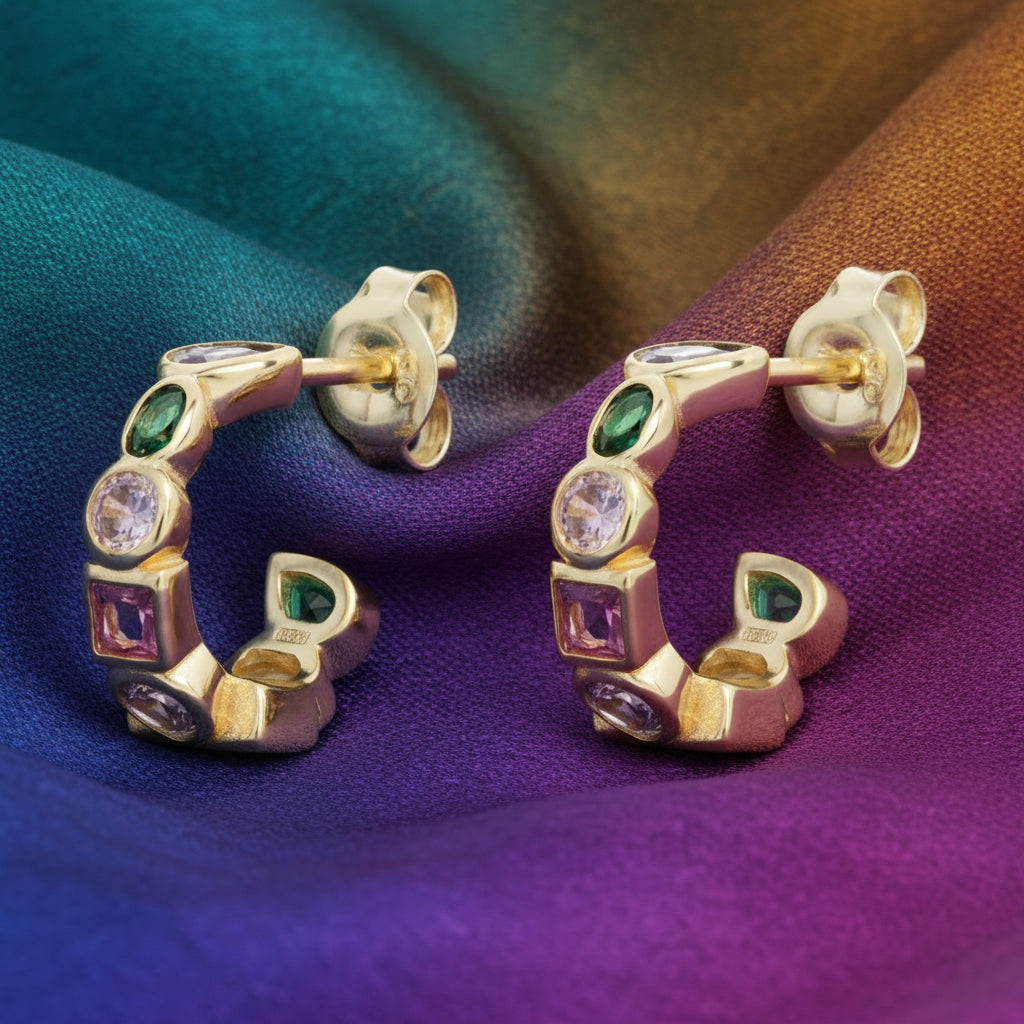 Orecchini Lively in argento 925 placcati oro 18 kt e zirconi multicolor