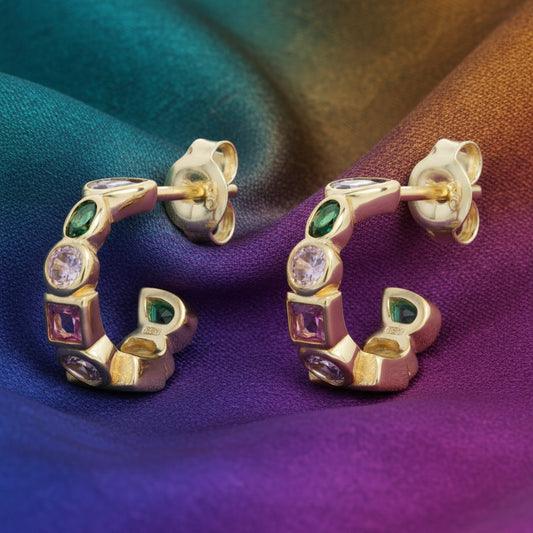 Orecchini Lively in argento 925 placcati oro 18 kt e zirconi multicolor