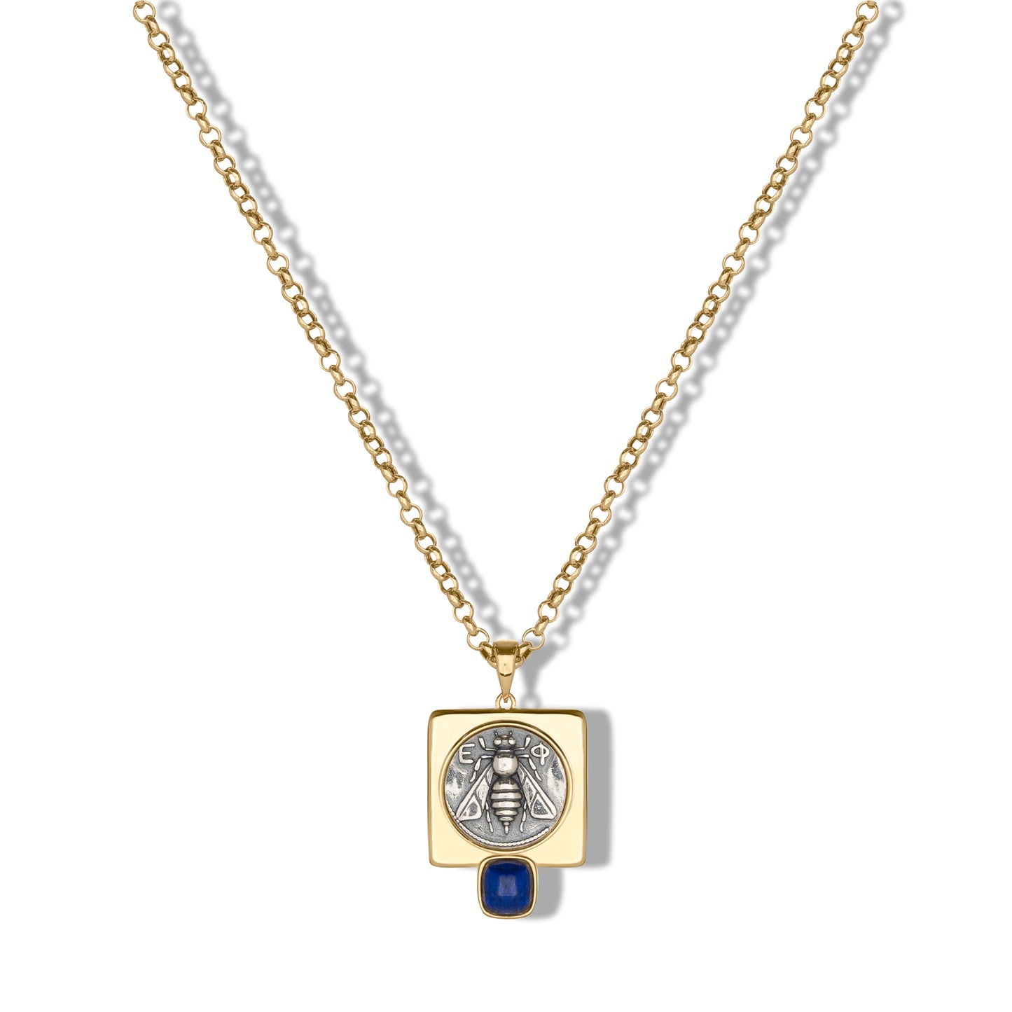 Collana Denariòs in argento 925 placcata oro giallo 18 kt e lapis naturale