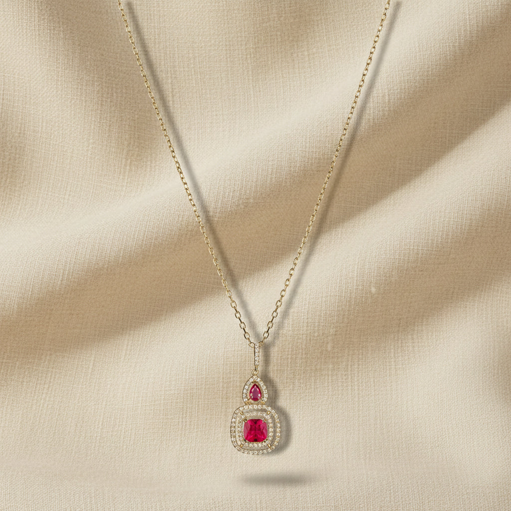 Collana Mia in argento 925 placcata oro 18 kt con zirconi rossi e bianchi
