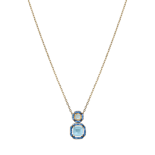 collana Ara Macao in argento 925 placcato oro giallo 18 kt e pietre naturali azzurre e blu