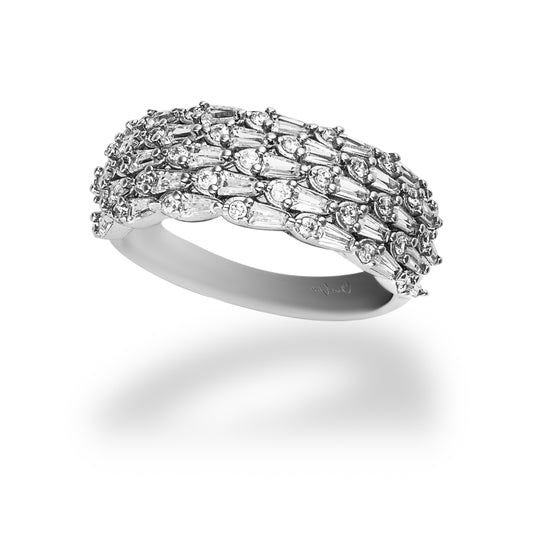 Anello Grain in argento 925 con quartz naturali taglio brillante e baguette