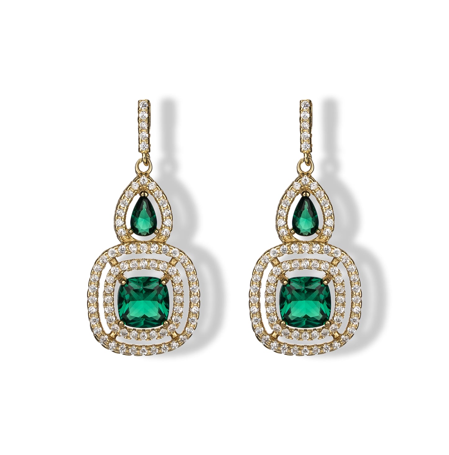Orecchini Mia gold in argento 925 placcati in oro 18kt con quartz naturali verdi e bianchi
