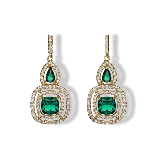 Orecchini Mia gold in argento 925 placcati in oro 18kt con quartz naturali verdi e bianchi