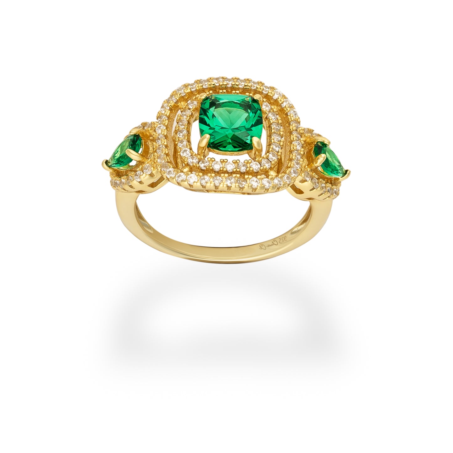 Anello Mia gold in argento 925 placcato in oro 18kt con quartz naturali verdi e bianchi
