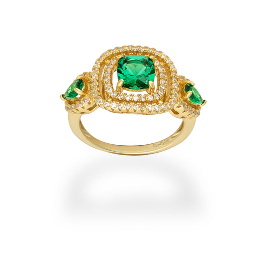 Anello Mia gold in argento 925 placcato in oro 18kt con quartz naturali verdi e bianchi
