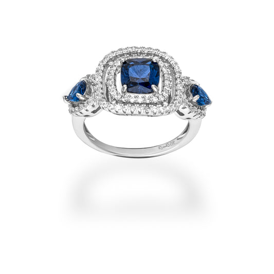 Anello Mia argento 925 con quartz naturali blu e bianchi