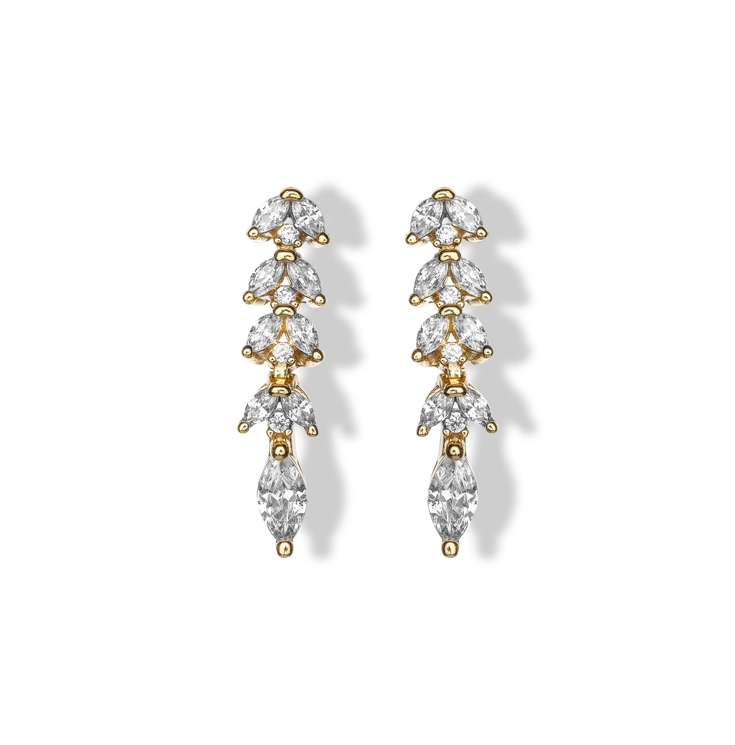 Orecchini Spikelet in argento 925 placcati in oro giallo 18Kt con zirconi bianchi naturali