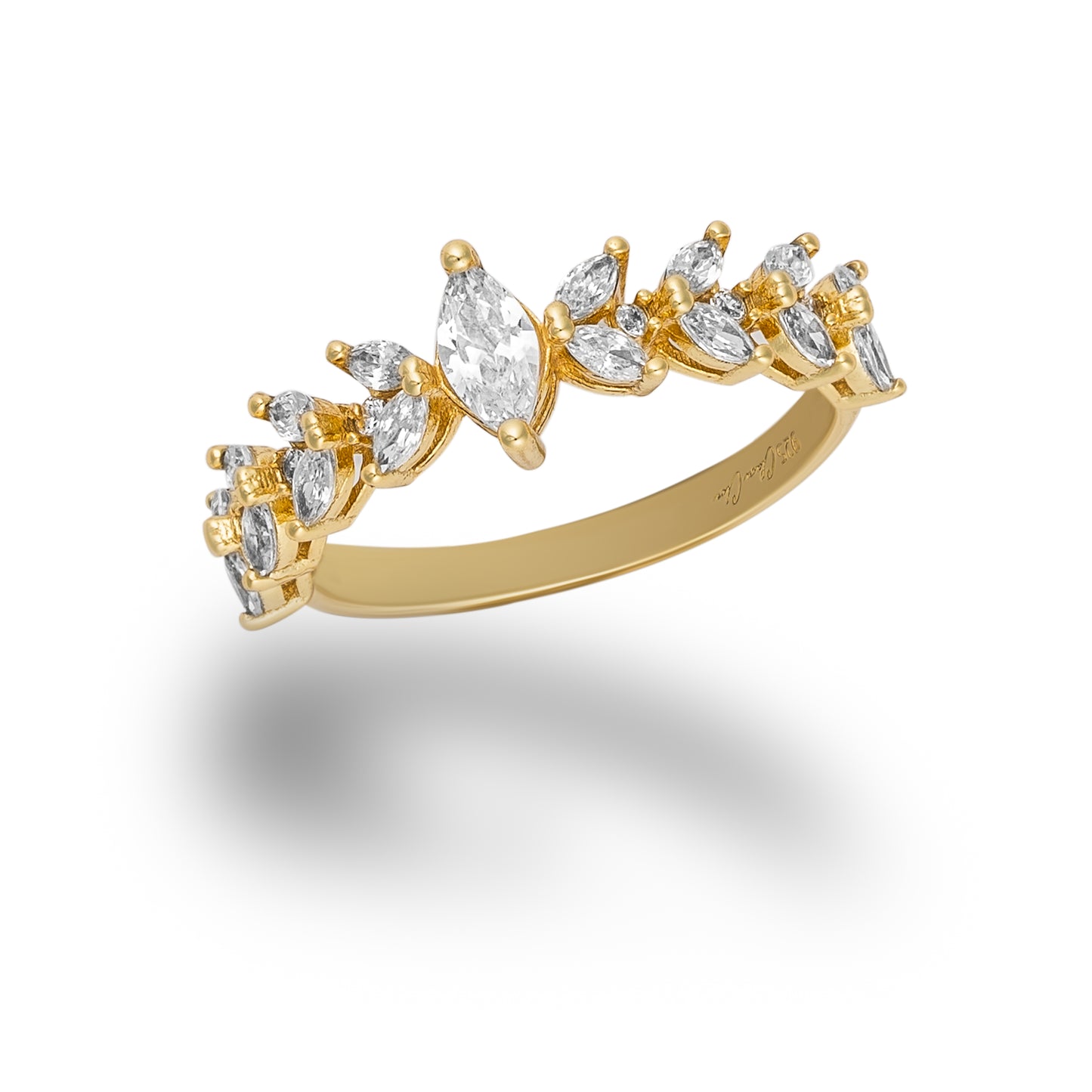 Anello Spikelet in argento 925 placcato oro giallo 18Kt e zirconi bianchi naturali