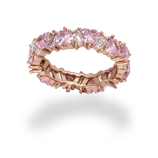 Anello Mondrian veretta in argento 925 con pietre naturali rosa e bianche