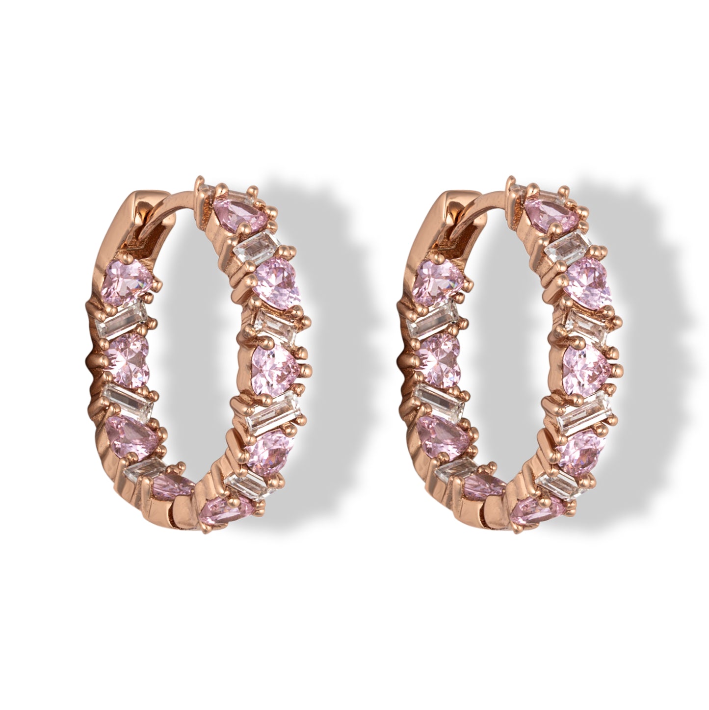 Orecchini Mondrian in argento 925 placcato oro rosa 18kt e pietre rosa e bianche