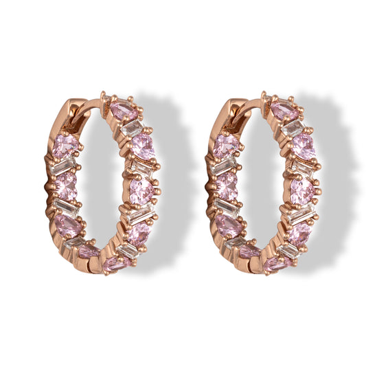 Orecchini Mondrian in argento 925 placcato oro rosa 18kt e pietre rosa e bianche