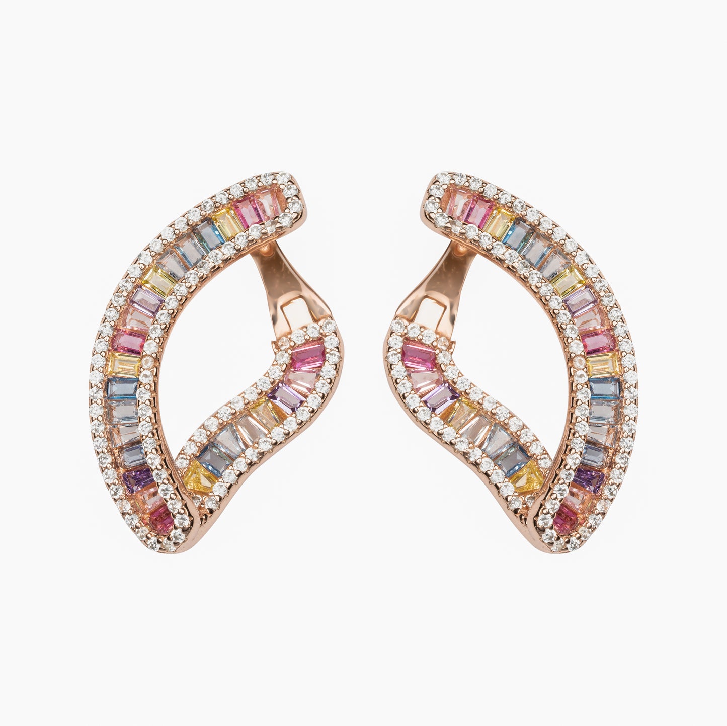 Orecchini Mondrian in argento 925 placcato oro rosa 18 kt e pietre naturali multicolor