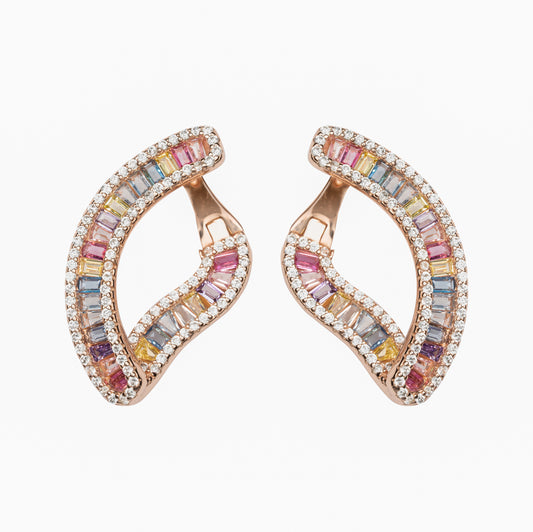 Orecchini Mondrian in argento 925 placcato oro rosa 18 kt e pietre naturali multicolor