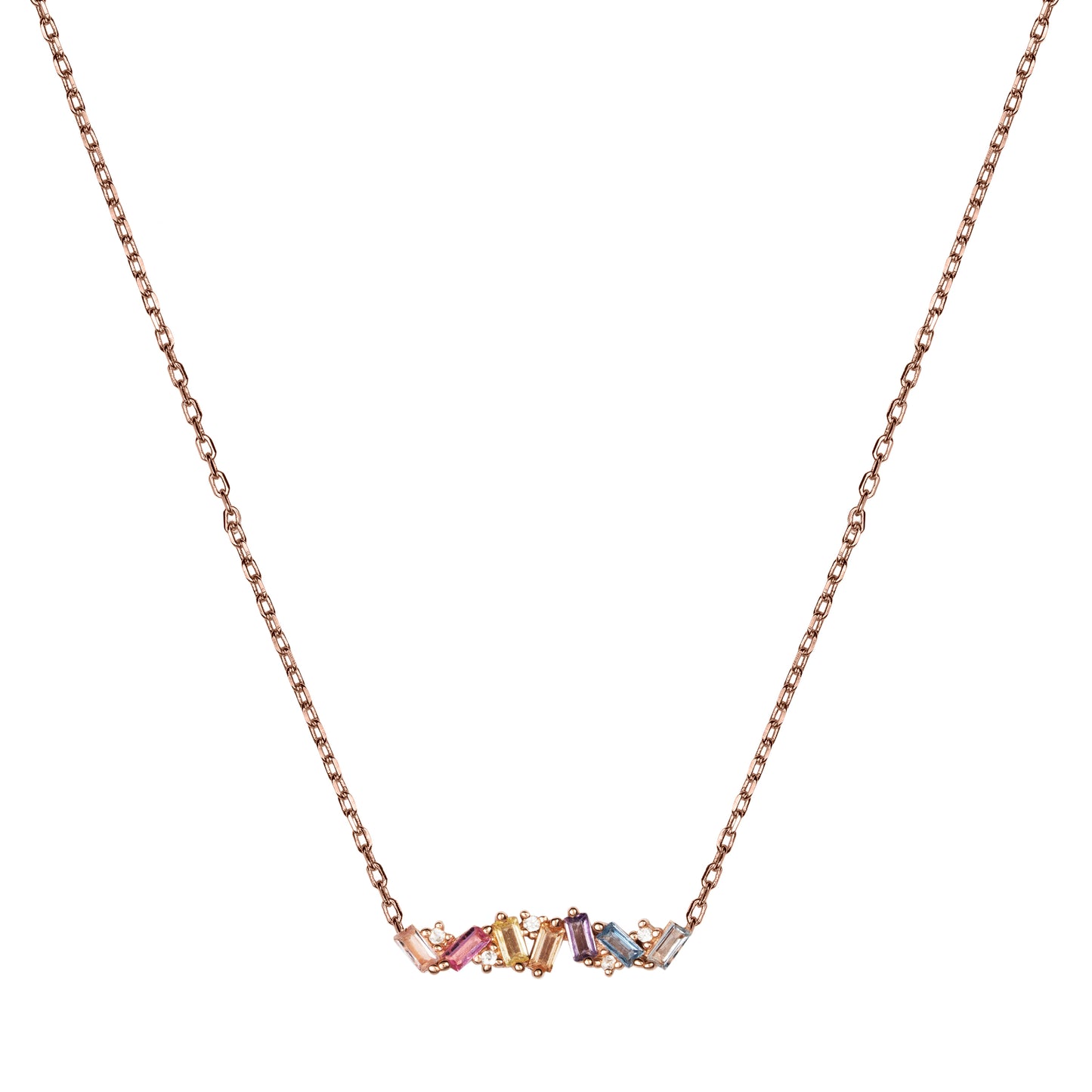 Collana Mondrian in argento 925 placcata oro rosa 18 kt e pietre naturali multicolor
