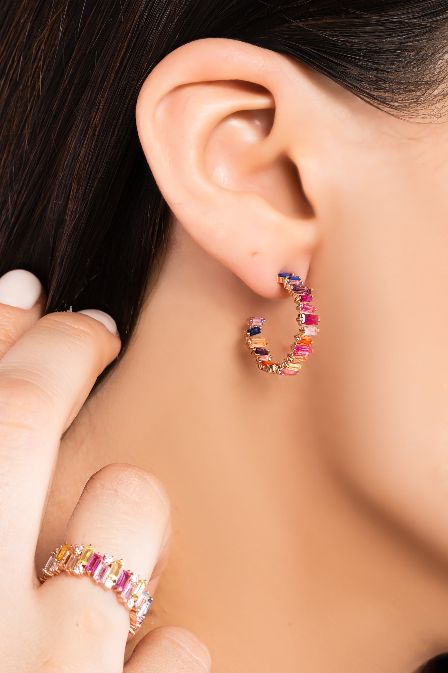 Anello Mondrian veretta in argento 925 con pietre naturali multicolor taglio baguette