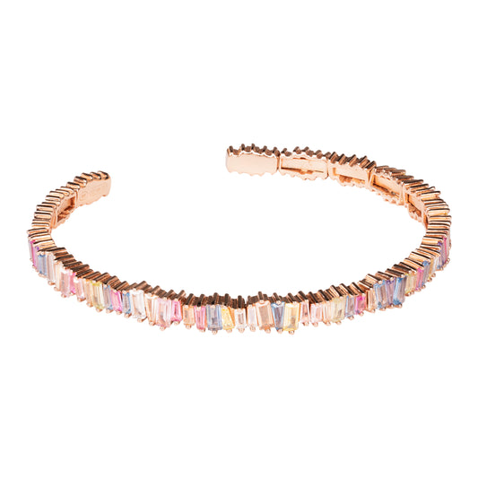 Bracciale Mondrian semi-rigido argento 925 placcato oro rosa 18 kt con pietre naturali multicolor