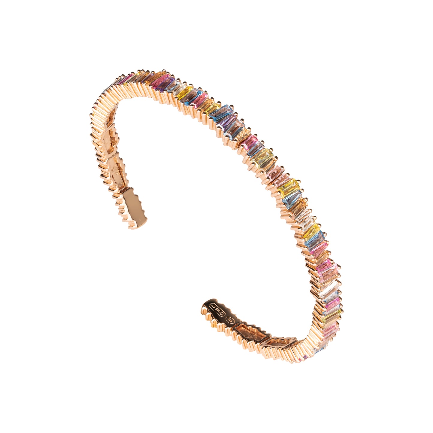 Bracciale Mondrian semi-rigido argento 925 placcato oro rosa 18 kt con pietre naturali multicolor