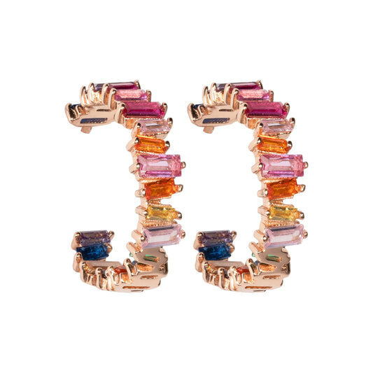 Orecchini Mondrian in argento 925 placcato oro rosa 18kt e zirconi naturali multicolor