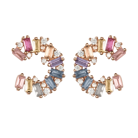 Orecchini Mondrian in argento 925 placcato oro rosa 18 kt e pietre naturali multicolor