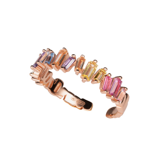 Anello Mondrian argento 925 placcato oro rosa 18 kt e pietre multicolor
