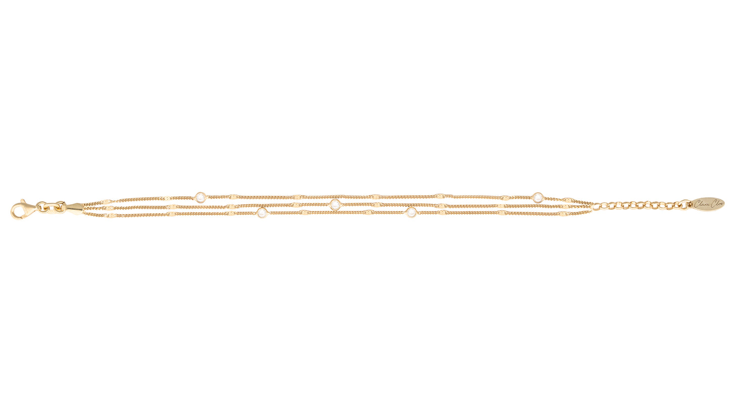 Bracciale Saturn tre fili in argento 925 placcato oro 24 kt e pietre bianche naturali