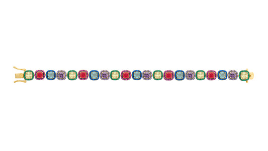 Bracciale Ara Macao in argento 925 placcato oro giallo 18 kt e pietre naturali multicolor