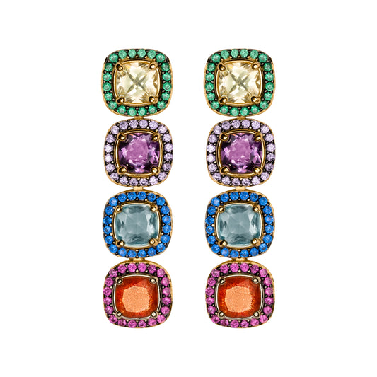 Orecchini Ara Macao in argento 925 placcati oro 18 kt e zirconi naturali multicolor