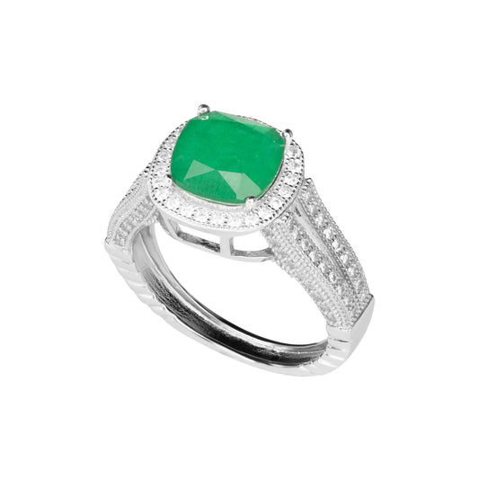 Anello Ara Macao in argento 925 con pietra verde smeraldo opaco