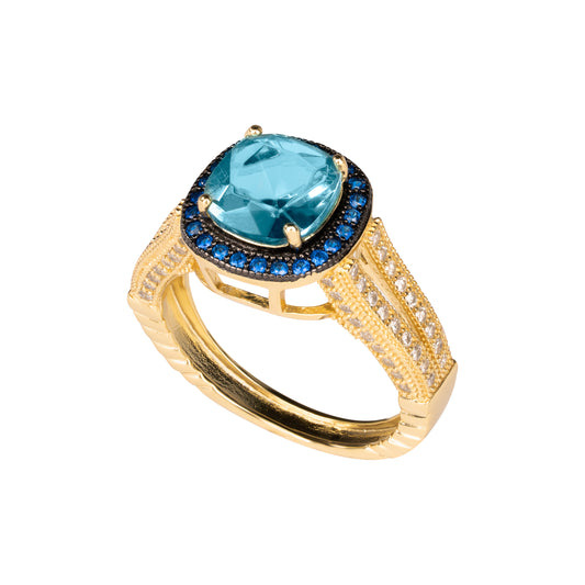 Anello Ara Macao argento 925 placcato oro giallo 18 kt e pietre naturali vari colori