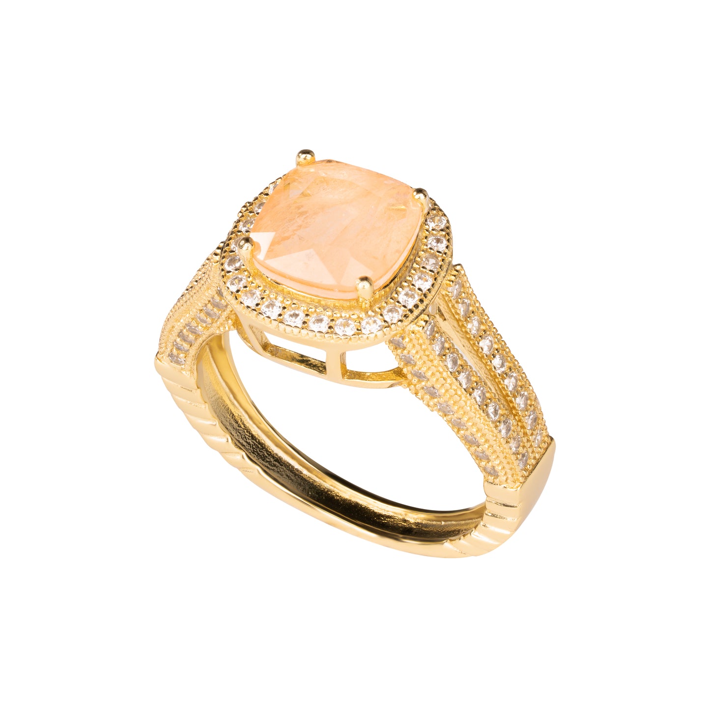 Anello Ara Macao in argento 925 placcato oro giallo 18 kt con pietra rosa antico opaco
