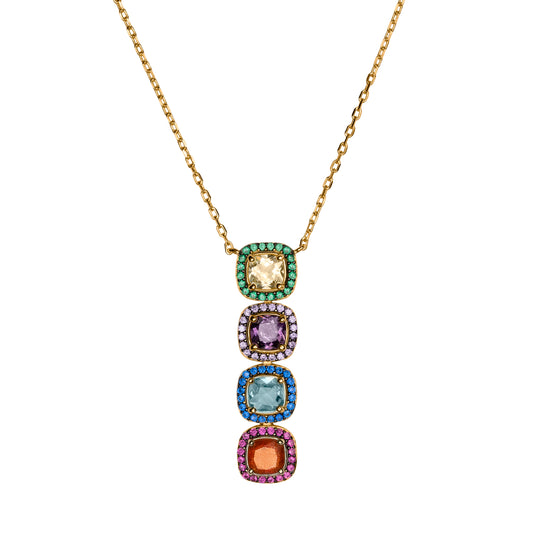 Collana Ara Macao in argento 925 placcata oro giallo 18 kt e quartz naturali multicolor
